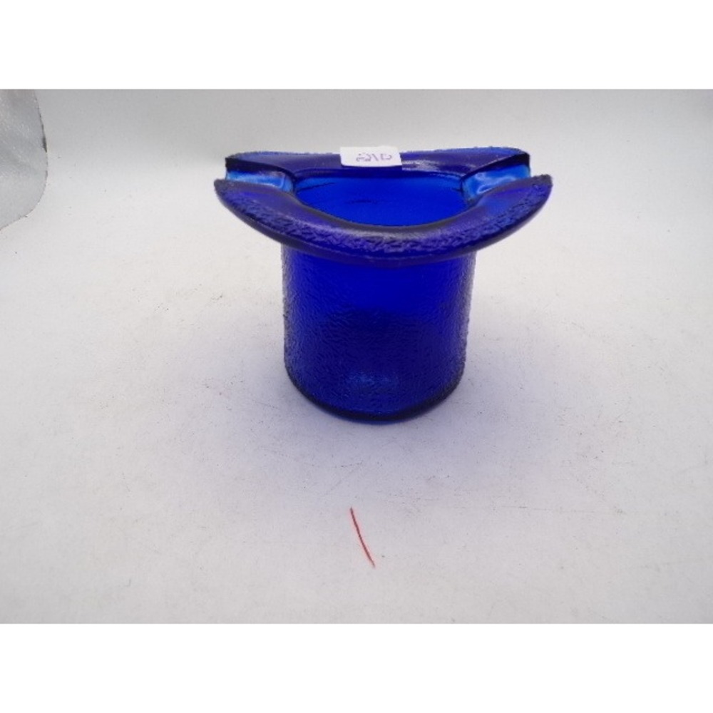 Vintage Cobalt Blue Glass Top Hat Ashtray Toothpick Holder Textured Art Glass